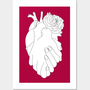 Holding Hands Anatomical Heart Line Drawing Posters and Art